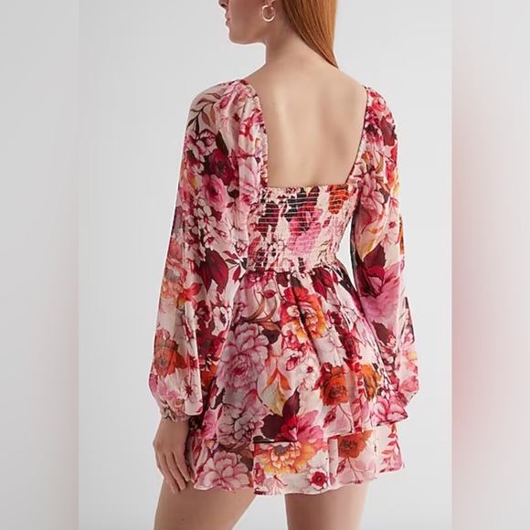 Express Floral Long Sleeve Smocked Romper - Picture 3 of 8